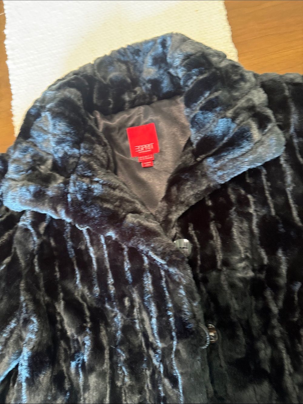 Esprit Black Faux Fur Coat - Women's Plush Button Coat